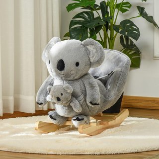 Caballo Balancín Koala de Peluche Acolchado con Sonidos, Cinturón de Seguridad y Base de Madera, 60X33X50Cm, Gris
