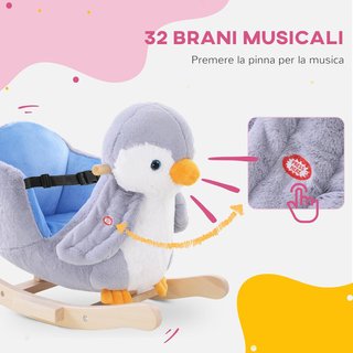 Caballo Balancín en Forma de Pingüino de Peluche con 32 Melodías y Cinturón de Seguridad, Balancín para Niños a Partir de 18 Meses