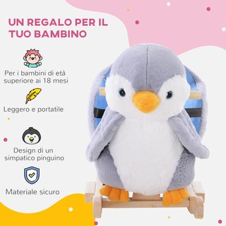 Caballo Balancín en Forma de Pingüino de Peluche con 32 Melodías y Cinturón de Seguridad, Balancín para Niños a Partir de 18 Meses