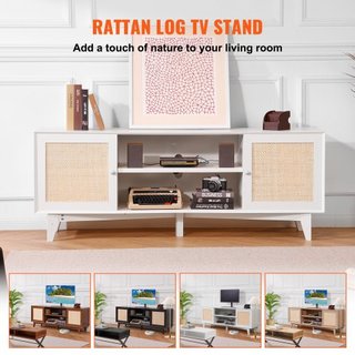 Soporte de TV de ratán 191 cm Mueble de TV Boho Mueble de TV Blanco