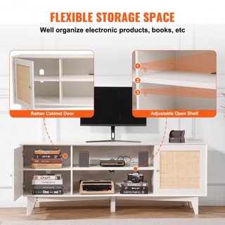 Soporte de TV de ratán 191 cm Mueble de TV Boho Mueble de TV Blanco
