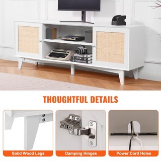 Soporte de TV de ratán 191 cm Mueble de TV Boho Mueble de TV Blanco