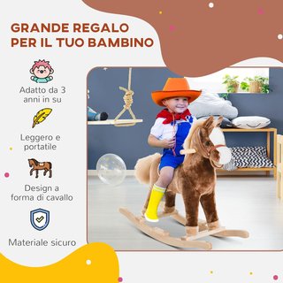 Caballo Balancín para Niños de Madera, Juguete de Montar para Niños de Peluche, 74X33X62 Cm, Marrón