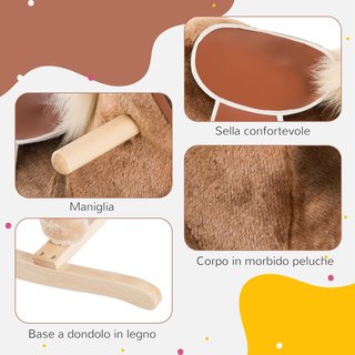 Caballo Balancín para Niños de Madera, Juguete de Montar para Niños de Peluche, 74X33X62 Cm, Marrón