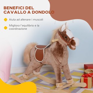 Caballo Balancín para Niños de Madera, Juguete de Montar para Niños de Peluche, 74X33X62 Cm, Marrón