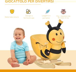 Caballo Balancín de Madera Abeja, Caballito Balancín para Niños 60X33X45Cm