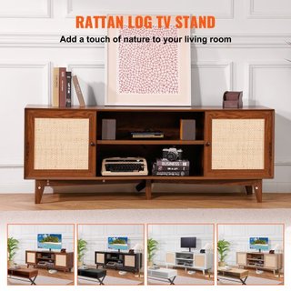 Soporte de TV de ratán 191cm Mueble de TV Boho Mueble de TV Nogal