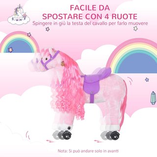 Caballo Balancín para Niños a Partir de 3 Años Con 4 Ruedas y Sonidos Realistas, Balancín Infantil Acolchado Con Reposapiés, 65X28X75 Cm, Rosa