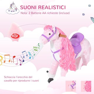 Caballo Balancín para Niños a Partir de 3 Años Con 4 Ruedas y Sonidos Realistas, Balancín Infantil Acolchado Con Reposapiés, 65X28X75 Cm, Rosa