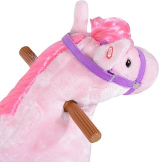 Caballo Balancín para Niños a Partir de 3 Años Con 4 Ruedas y Sonidos Realistas, Balancín Infantil Acolchado Con Reposapiés, 65X28X75 Cm, Rosa