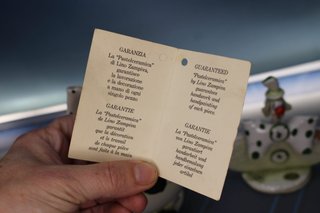 Porcelana Zampiva. Italia. Tarro y figura de payasos pelo espagueti.