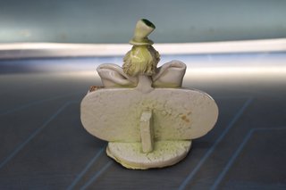 Porcelana Zampiva. Italia. Tarro y figura de payasos pelo espagueti.