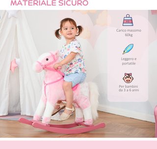 Caballo de Madera Balancín con Sonido de Animal Regalo Juguete para Niños, 74 X 28 X 65 Cm, Rosa