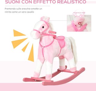 Caballo de Madera Balancín con Sonido de Animal Regalo Juguete para Niños, 74 X 28 X 65 Cm, Rosa