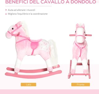 Caballo de Madera Balancín con Sonido de Animal Regalo Juguete para Niños, 74 X 28 X 65 Cm, Rosa