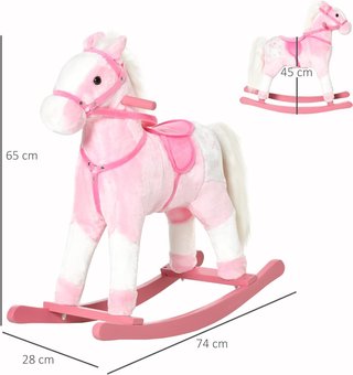 Caballo de Madera Balancín con Sonido de Animal Regalo Juguete para Niños, 74 X 28 X 65 Cm, Rosa