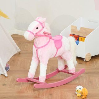 Caballo de Madera Balancín con Sonido de Animal Regalo Juguete para Niños, 74 X 28 X 65 Cm, Rosa