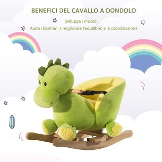 Caballo Balancín para Niños de Madera Dinosaurio, Caballito para Niños, 60X33X45Cm, Verde