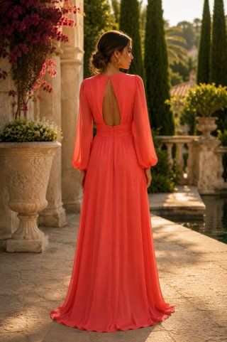 Vestido Largo Fiesta Coral Tallas 38, 40 y 42