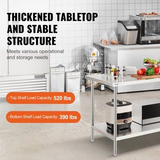 Mesa de Preparación de Acero Inoxidable, 30 x 60 x 34 Pulgadas, Mesa de Trabajo de Metal de Alta Resistencia con 3 Niveles de Altura Ajustables, Estación de Trabajo Comercial para Cocina, Garaje, ...