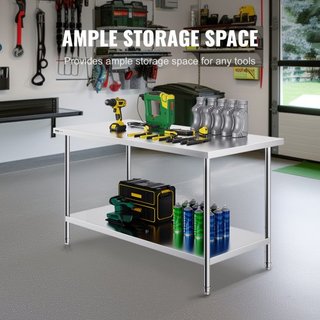 Mesa de Preparación de Acero Inoxidable, 30 x 60 x 34 Pulgadas, Mesa de Trabajo de Metal de Alta Resistencia con 3 Niveles de Altura Ajustables, Estación de Trabajo Comercial para Cocina, Garaje, ...