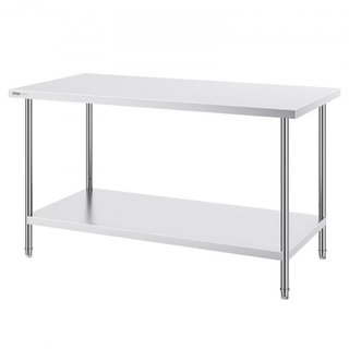Mesa de Preparación de Acero Inoxidable, 30 x 60 x 34 Pulgadas, Mesa de Trabajo de Metal de Alta Resistencia con 3 Niveles de Altura Ajustables, Estación de Trabajo Comercial para Cocina, Garaje, ...