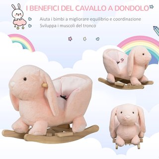 Caballo de Balancín en Forma de Conejo con Sonidos, Caballito de Balancín para Niños de 18-36 Meses Interactivo, Rosa, 60X33X50Cm