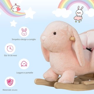 Caballo de Balancín en Forma de Conejo con Sonidos, Caballito de Balancín para Niños de 18-36 Meses Interactivo, Rosa, 60X33X50Cm