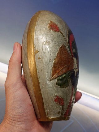 Jarrón, esmaltado, de metal, 17 cm.