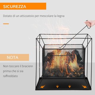 Chimenea De Jardín Portátil De Metal, Chimenea De Exterior Con Diseño Suspendido Y Atizador, 45X45X43Cm Negro