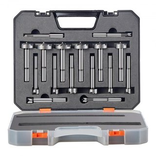 Juego de Brocas Forstner, 16 Piezas Juego de Brocas Forstner, 6.4mm a 41.3mm, Acero al Carbono, con Mango Redondo Universal, Broca Forstner para Madera y Tablero Compuesto, Brocas Forstner para Ca...