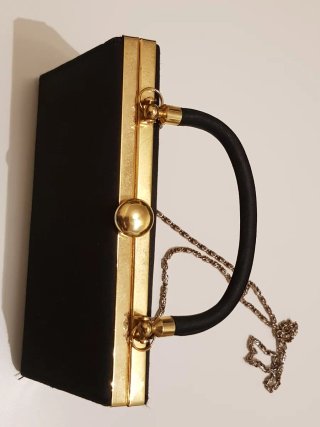 Bolso fiesta vintage raso negro cadena