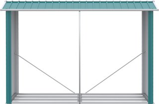 Portalegna Exterior Con Base Elevada Y Techo Inclinado, Leñera Exterior de Acero Galvanizado para Leña de Combustión, 240X 86X160Cm, Verde