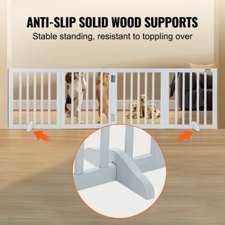 Puerta para Perros Independiente, 24" H x 80.3" W Puerta para Mascotas Independiente, Puerta para Perros Plegable de 4 Paneles para Pasajes Anchos y Estrechos, Barrera para Perros Expandible con S...