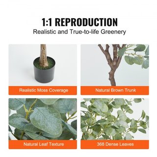 Árbol de Eucalipto Artificial, Planta Falsa de 1.8 m de Altura, Material PE Seguro y Protección Antivuelco, Planta de Bajo Mantenimiento, Árbol Potted Verde Realista para Decoración de Oficina en ...