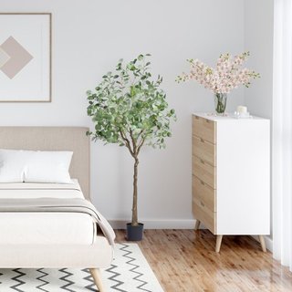 Árbol de Eucalipto Artificial, Planta Falsa de 1.8 m de Altura, Material PE Seguro y Protección Antivuelco, Planta de Bajo Mantenimiento, Árbol Potted Verde Realista para Decoración de Oficina en ...
