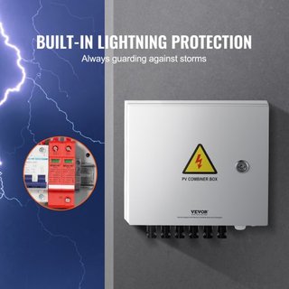 Caja combinadora PV, 6 cadenas, Caja combinadora solar con fusible de corriente nominal de 10A, interruptor de circuito de 63A, pararrayos y conector solar, caja de acero para sistema de paneles s...