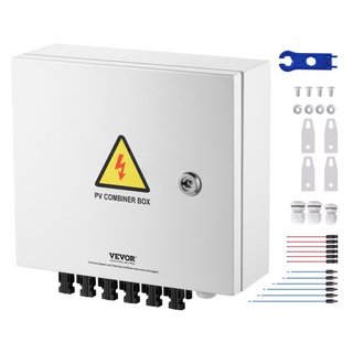 Caja combinadora PV, 6 cadenas, Caja combinadora solar con fusible de corriente nominal de 10A, interruptor de circuito de 63A, pararrayos y conector solar, caja de acero para sistema de paneles s...