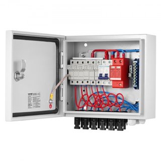 Caja combinadora PV, 6 cadenas, Caja combinadora solar con fusible de corriente nominal de 10A, interruptor de circuito de 63A, pararrayos y conector solar, caja de acero para sistema de paneles s...