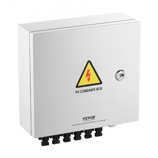 Caja combinadora PV, 6 cadenas, Caja combinadora solar con fusible de corriente nominal de 10A, interruptor de circuito de 63A, pararrayos y conector solar, caja de acero para sistema de paneles s...