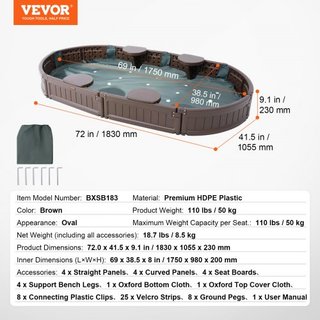 Caja de arena con cubierta, 72 x 41.5 x 9.1 in Caja de arena ovalada, foso de arena HDPE con 4 asientos en las esquinas y forro inferior, caja de arena para niños para el patio trasero al aire lib...