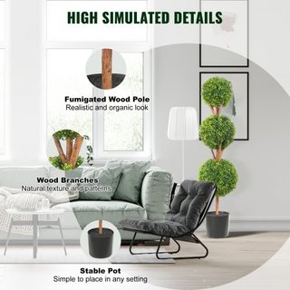 Árboles Topiarios Artificiales de Buxo, 48 pulgadas de altura (2 piezas), planta topiaria falsa con forma de bola de 3, con macetas, planta verde falsa con hojas reemplazables y puerto para decora...