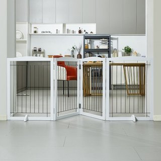Puerta para Perros Independiente, 32" H x 96.5" W Puerta para Mascotas Independiente, Puerta para Perros Plegable de 4 Paneles para Pasajes Anchos y Estrechos, Barrera para Perros Expandible con S...