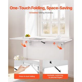 Mesa Plegable Montada en la Pared, Mesa de Montaje en la Pared de 43.3 x 18 pulgadas, Escritorio Flotante con Soporte de Hierro, Escritorio Plegable para Espacios Pequeños, Oficina en Casa, Comedo...