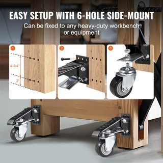 Ruedas de Caster para Banco de Trabajo, Capacidad de Carga de 74.8kg, Juego de 4, Ruedas Retráctiles de 6.3cm de Alta Resistencia, Ruedas Ajustables Montadas Lateralmente con Giro de 360° para Ban...