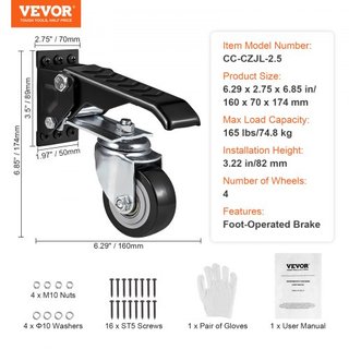 Ruedas de Caster para Banco de Trabajo, Capacidad de Carga de 74.8kg, Juego de 4, Ruedas Retráctiles de 6.3cm de Alta Resistencia, Ruedas Ajustables Montadas Lateralmente con Giro de 360° para Ban...
