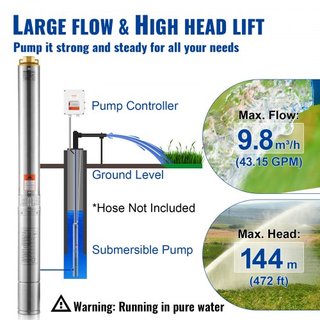 Bomba Sumergible de Pozo Profundo, 2200W 230V, 9.8 m³/h de Caudal 144 m de Altura, con Cable de 19.4 m y Caja de Control Externa, Bombas de Agua de Acero Inoxidable para Riego Industrial y Uso Dom...