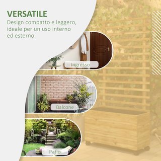 Cama para Huerto Elevado de Exterior con Enrejado y 4 Ruedas, Macetero de Exterior con Enrejado de Madera de Abeto, para Flores y Verduras, para Jardín y Balcón, 76X30X155 Cm, Color Madera