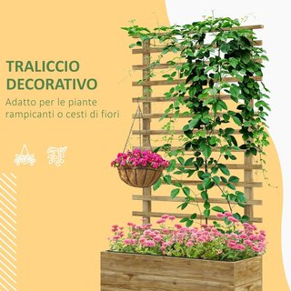 Cama para Huerto Elevado de Exterior con Enrejado y 4 Ruedas, Macetero de Exterior con Enrejado de Madera de Abeto, para Flores y Verduras, para Jardín y Balcón, 76X30X155 Cm, Color Madera