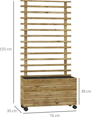 Cama para Huerto Elevado de Exterior con Enrejado y 4 Ruedas, Macetero de Exterior con Enrejado de Madera de Abeto, para Flores y Verduras, para Jardín y Balcón, 76X30X155 Cm, Color Madera